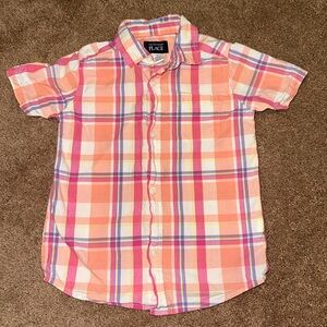 Vibrant Plaid Shirt with Pink and Orange